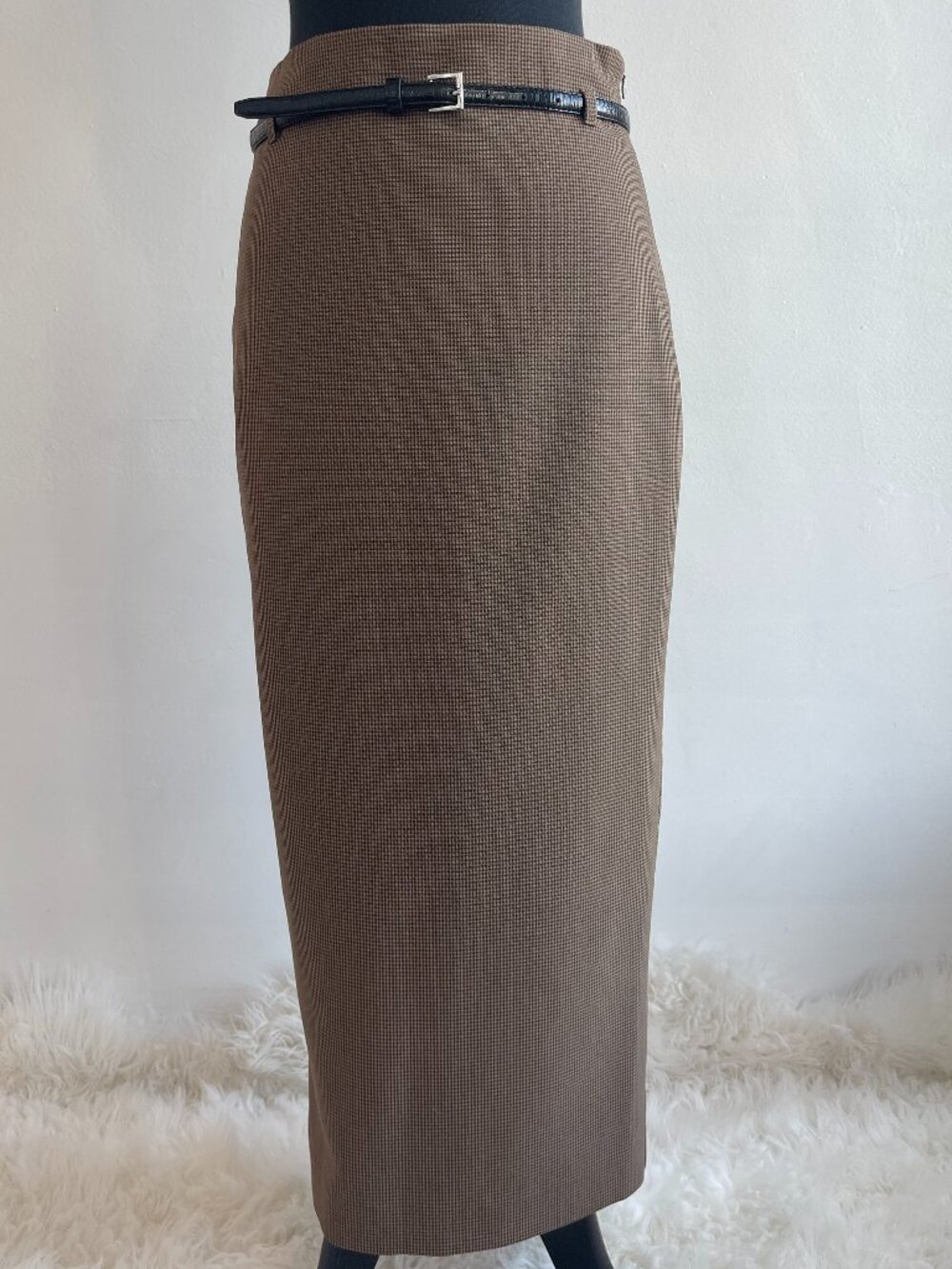 Zara Checkered Plaid Pencil Skirt with Belt - Picture 2 of 6